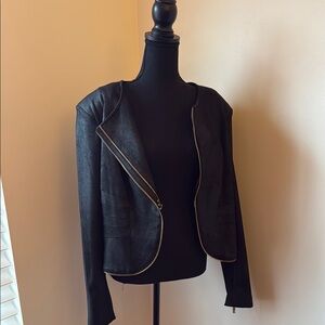 Alberto Makali Black Leather Jacket with Asymmetrical Zipper and Cropped Length